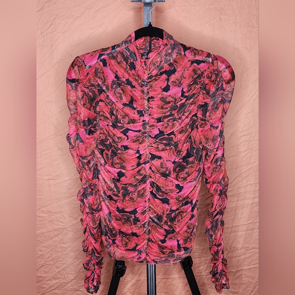 Mesh Ruched Long Sleeve Top - Picture 2 of 4
